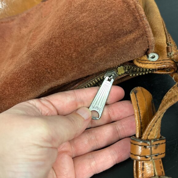 Vtg 60s 70s Tan Leather Womens Flap Shoulder Satchel Bag Purse Hippie Boho - Picture 2 of 9